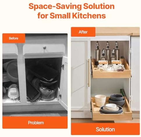 VEVOR Pull Out Cabinet Organizer, 14"W x 21"D Cabinet Drawer, Soft Close Slide out Shelf, Heavy-Duty Sliding Wood Drawer, Bottom Mount Size（14.5"W x 23"D）and Side Mount Size（15"W x 23"D）