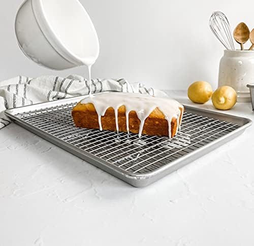 USA Pan 1607CR Bakeware Extra Large Sheet Baking Pan and Bakeable Nonstick Cooling Rack Set, XL, Metal