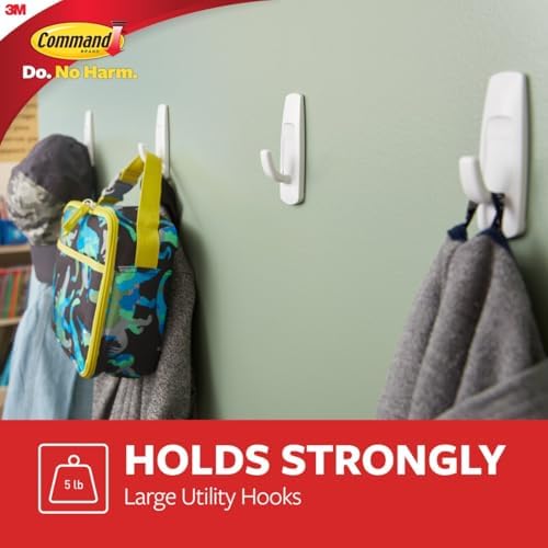 Command Large Utility Hooks, 14 Hooks and 16 Strips, Damage-Free Hanging Wall Hooks with Adhesive Strips, No Tools Adhesive Hooks for Hanging, Organization and Storage (Pack of 2)