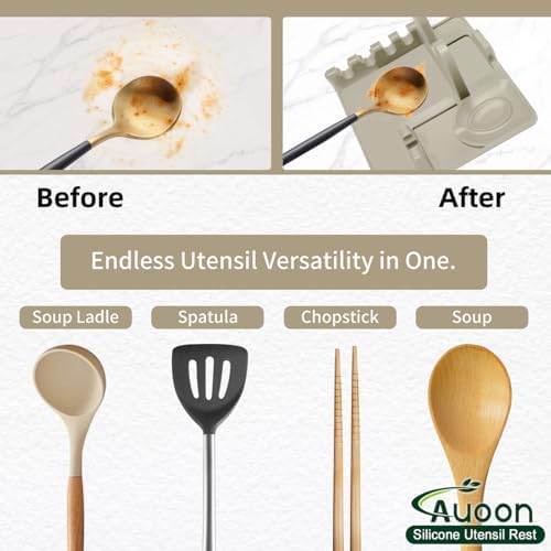 AUOON Silicone Utensil Rest with Lid Holder, Large, Milk Shake