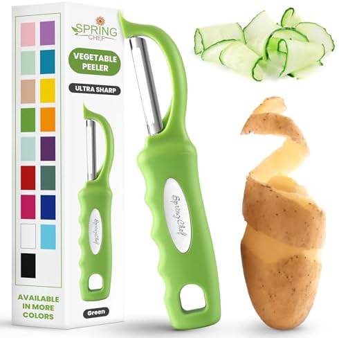 Spring Chef Swivel Vegetable Peeler for Kitchen w/Soft Grip Handle, Green