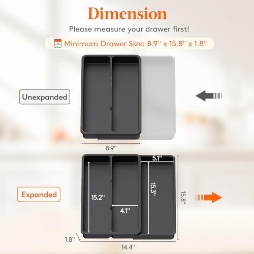 Lifewit Utensil Organizer for Kitchen Drawer, Expandable Cooking Tray