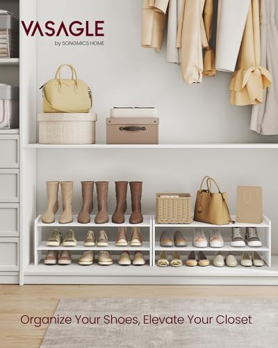 VASAGLE CUSTOS Collection - Shoe Rack for Closet, Stackable Shoe Organizer Shelf for Entryway, 2 Tiers, 11.7 x 32.3 x 14.2 Inches, White ULBS060WZ01S