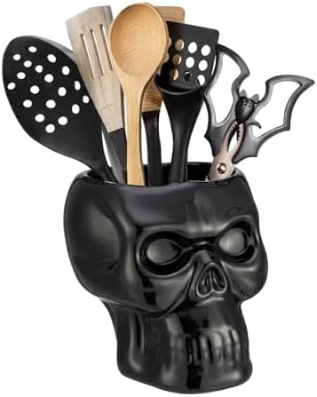 Yungyan Ceramic Skull Utensil Holder for Kitchen Gothic Accessories