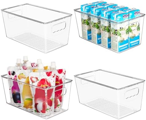 YIHONG 4 Pack Clear Storage Bins, Pantry Organizer Bins with Handle, Small