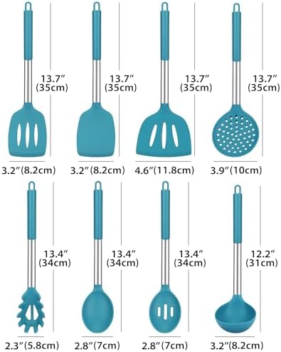 Silicone Kitchen Utensils Set, 8Pcs Cooking Utensils with Holder, Blue