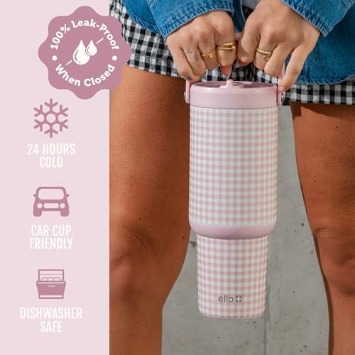 Ello Oasis Go+ 26oz Insulated Stainless Steel Tumbler with Straw, Pink