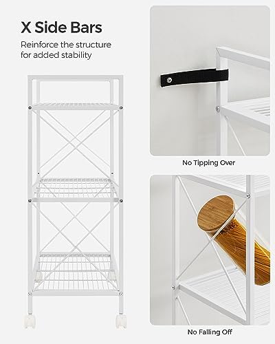 SONGMICS 3-Tier Steel Storage Rack with Wheels, Mesh Shelving Unit