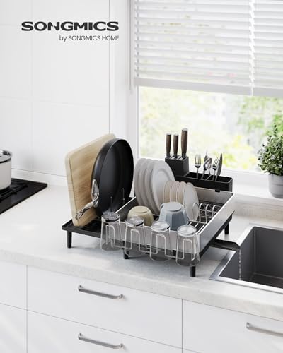 SONGMICS Dish Drying Rack, Expandable Stainless Steel, with Rotatable Spout