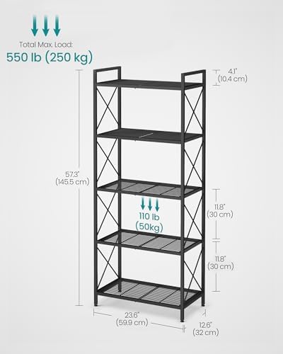 SONGMICS 5-Tier Steel Storage Rack, Shelving Unit with X Side Frames