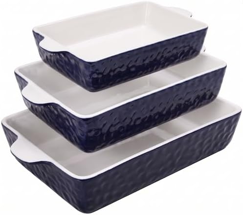 NutriChef 3-Piece Ceramic Casserole Dishes for Oven - Heavy Duty Rectangular Lasagna Baking Pans w/ Premium Nonstick Coating & Handles - PFOS, PTFE, PFOA Free - Microwave & Oven Safe, Royal Blue