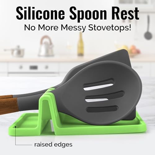 Zulay Kitchen Silicone Utensil Rest with Drip Pad for Multiple Utensils - BPA-Free, Heat-Resistant Spoon Rest & Spoon Holder for Stove Top - Kitchen Utensil Holder for Ladles & Tongs - Green