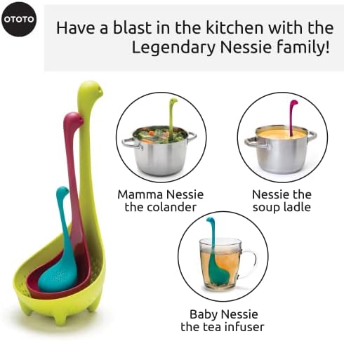 The Nessie Family by OTOTO - Pack of 3 Tea Infuser, Soup Ladle, and Colander - Cute Kitchen Accessories, Cooking Gifts, Funny Kitchen Gadgets, Kitchen Gifts