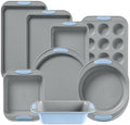 Pyrex 8-Piece Metal Bakeware Set with Heatsafe Silicone Handles, Cerulean