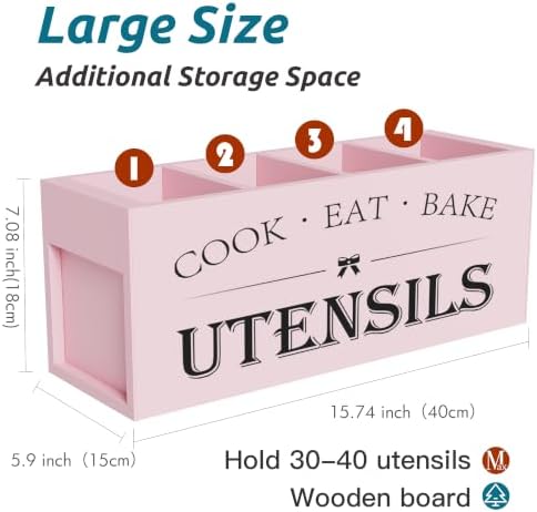 Suli Extra Large Utensil Holder Countertop for Kitchen Counter,Wood,Pink