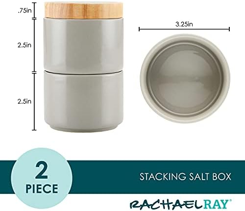 Rachael Ray Ceramics Stacking Spice/Seasoning Box Set with Lid, 2 Piece, Light Gray