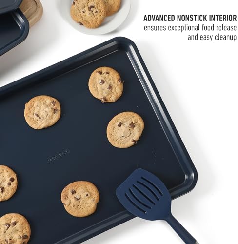 Calphalon Legacy 3-Piece Cookie Sheet Set, Cookie Baking Sheet, Metal Baking Sheet, 3 Pieces Nonstick Baking Sheets 18 15 13 Inch, Navy Blue, PFOA-Free for Even Baking, Oven Safe for Baking