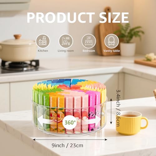 Divided Drink Packet Organizer, Largr Rotating Clear Lazy Susan Turntable