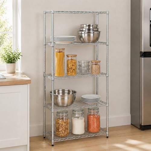 Honey-Can-Do 5-Tier Rolling Chrome Wire Shelf, NSF, 350 lb/Shelf, 36x18x72