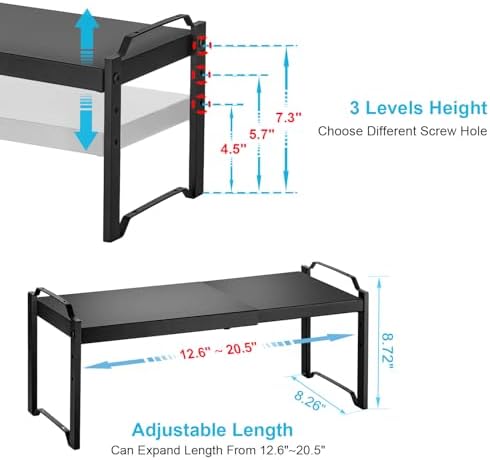 4 Pack Kitchen Cabinet Shelves Organizers, Kitchen Counter Storage Shelf Spice Rack, Expandable Length, Adjustable Height, Stackable, Sturdy 30LBS Bearing, Small Cupboard Tabletop Organizer Shelf Rack
