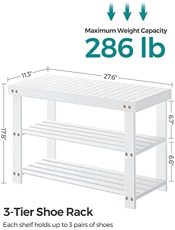 SONGMICS Shoe Rack Bench, 3-Tier Bamboo Entryway Bench, 27.6 Inches Width
