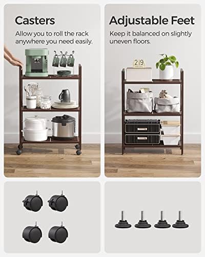 SONGMICS 3-Tier Steel Storage Rack with Wheels, Mesh Shelving Unit