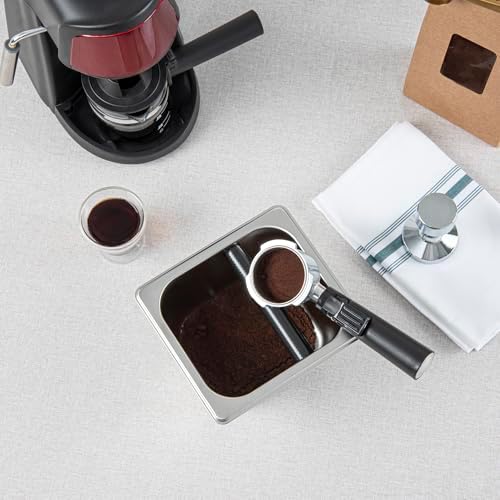 Restaurantware Espresso Knock Box - 1 Case - 4" Inch Deep Stainless Steel Basin Coffee Ground Bin - Removable Knock Bar With Non-Slip Base, Silver Coffee Puck Container For Home Barista Use