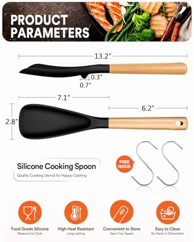 Badiano Silicone Cooking Spoon for Nonstick Cookwares, Multi-function,13.4"