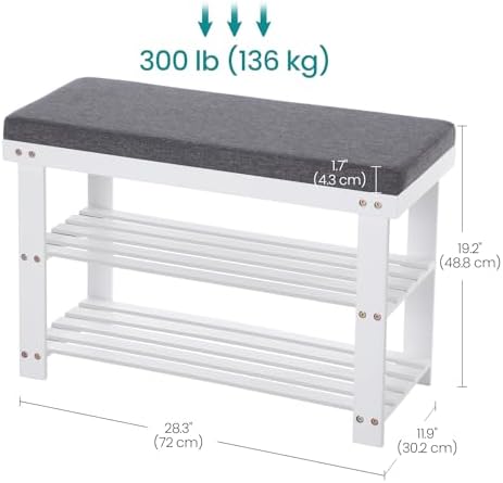 SONGMICS Bamboo Shoe Bench, 3-Tier Shoe Rack, 11.9 x 28.3 x 19.2 Inches