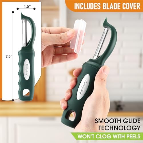 Spring Chef Potato Peeler for Kitchen with Soft Grip Handle, Pine Green