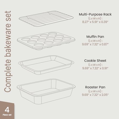 Bakken 4-Piece Bakeware Sets, Nonstick Carbon Steel Baking Sheet, Stackable Space-Saving Bakeware, Dishwasher Safe, Stain-resistant, PFOA, PFOS, & PTFE Free, Oven Safe Up To 450°F, Black
