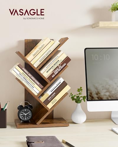 VASAGLE Tree Bookshelf, 5 Tiers, 11.8 x 6.8 x 20.1 Inches