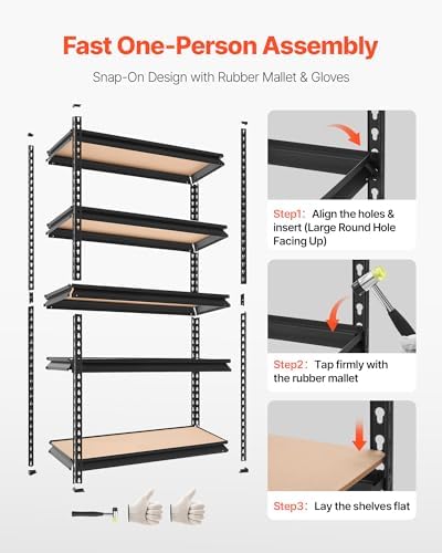 VEVOR Storage Shelves, 5-Tier Adjustable, 2000 lbs Capacity, Heavy Duty Garage Storage Shelving Unit, Metal Utility Rack Shelf, for Kitchen Pantry Basement Bathroom, 32.36" W x 16.34" D x 62.76" H