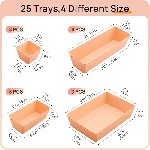 Vtopmart 25 Pack Plastic Drawer Organizers with Anti-slip Rubber Pads
