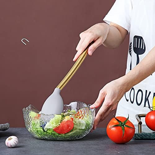 Berglander Non-stick Silicone Solid Serving Spoon, Titanium Gold Plating handle, Basting Spoon, Dishwasher Safe, Easy to Clean