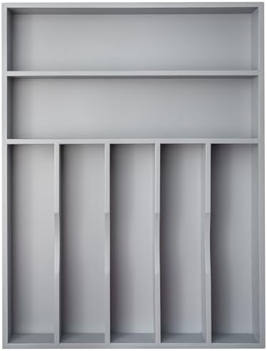 Bamboo Silverware Holder Drawer Utensil Organizer with 7 Slots Gray