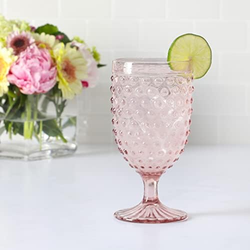 Martha Stewart Chauncey 4-Pack 14.2 oz Hobnail Handmade Glass Goblet - Pink