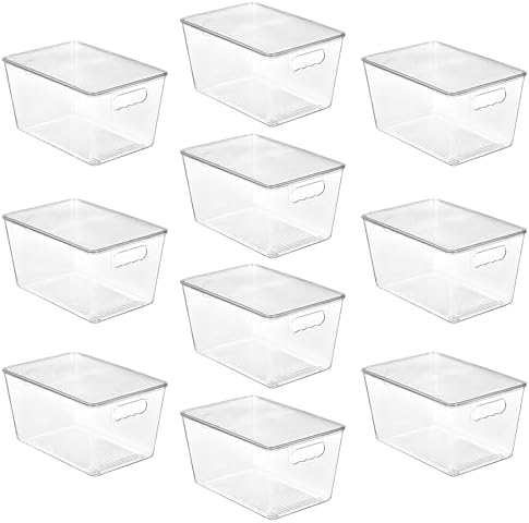 Vtopmart 10 Pack Clear Stackable Storage Bins with Lids and Handles, Large