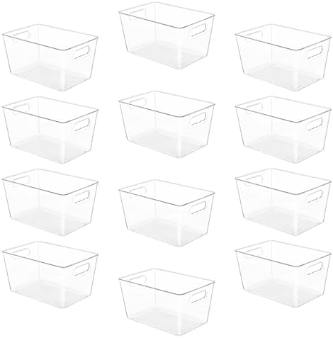 YIHONG 12 Pack Clear Storage Bins, Pantry Organizer Bins with Handle, Large