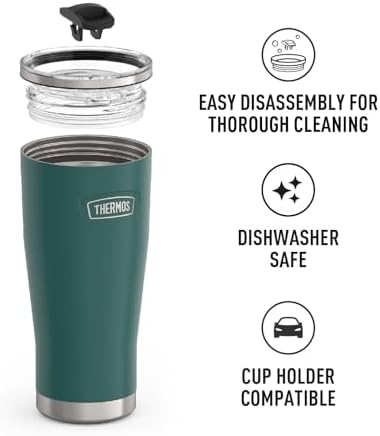 THERMOS Icon Series 24oz Stainless Steel Tumbler with Slide Lock Lid, Leakproof, Fits Cupholder, Dishwasher Safe, Griptec™ Non‑Slip Base, Keeps Drinks Hot 6 Hrs/Cold 22 Hrs, Spruce