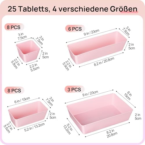 Vtopmart 25 Pack Plastic Drawer Organizers with Non-slip Rubber Pads