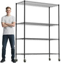 Whitmor 4 Tier Storage Shelves with Wheels, Heavy Duty Metal Shelving Unit, 625 lbs Capacity per Shelf, 2500 lbs Total for Kitchen, Garage, Plant, 55" L x 24" W x 72" H, Black