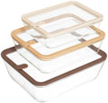Glad Glass Food Storage Containers, Set of 3 - Airtight Vacuum Sealed Steam Vent Lids - Rectangular Borosilicate Glass Dishes with Ombre Green Lids - Assorted Sizes for Meal Prep & Leftovers, Brown