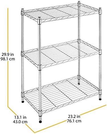 Whitmor 3-Tier Shelving Unit, Metal Storage Shelves, Easy Assembly Home Organizer for Pantry, Kitchen, Garage, Plant, 23"L x 13"W x 30"H