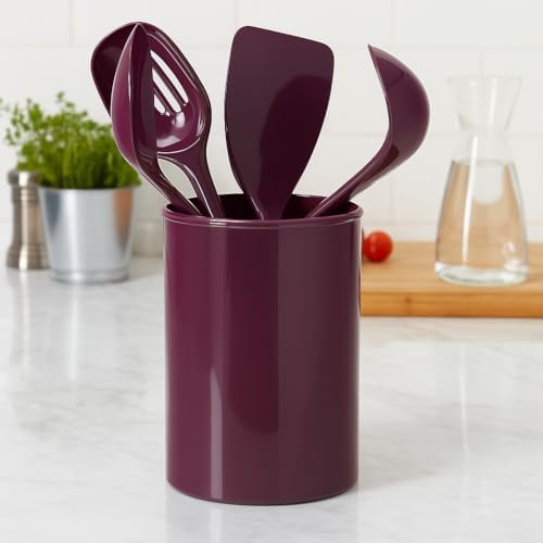 Reston Lloyd Calypso BasicsMultipurpose Cookware Storage Crock, Kitchen Countertop & Office Desk Organization, Durable & Food Safe BPA-Free Plastic, Plum