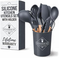 12 Pcs Gray Kitchen Utensils Set with Holder for Nonstick Cookware