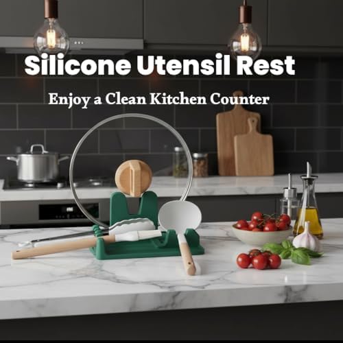 AUOON Silicone Utensil Rest with Lid Holder, Large, Sea Blue