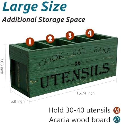Suli Extra Large Utensil Holder Countertop for Kitchen Counter,Wood,Green