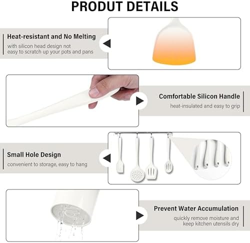 HaWare 11 PCS Silicone Cooking Utensils Set, Heat Resistant Kitchen Utensils with Holder, Food-grade Spatula Sets for Nonstick Cookware, Kitchen Tools Gadgets Include Fish Turner, Spoon (White)