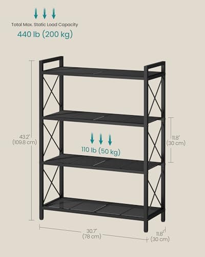 SONGMICS 4-Tier Steel Storage Rack, Shelving Unit with X Side Frames